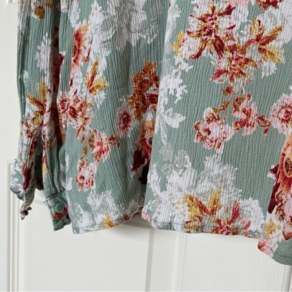 Style & Co - V-neck Ruffle Top Green & Rust Floral Print, XL - Picture 6 of 11